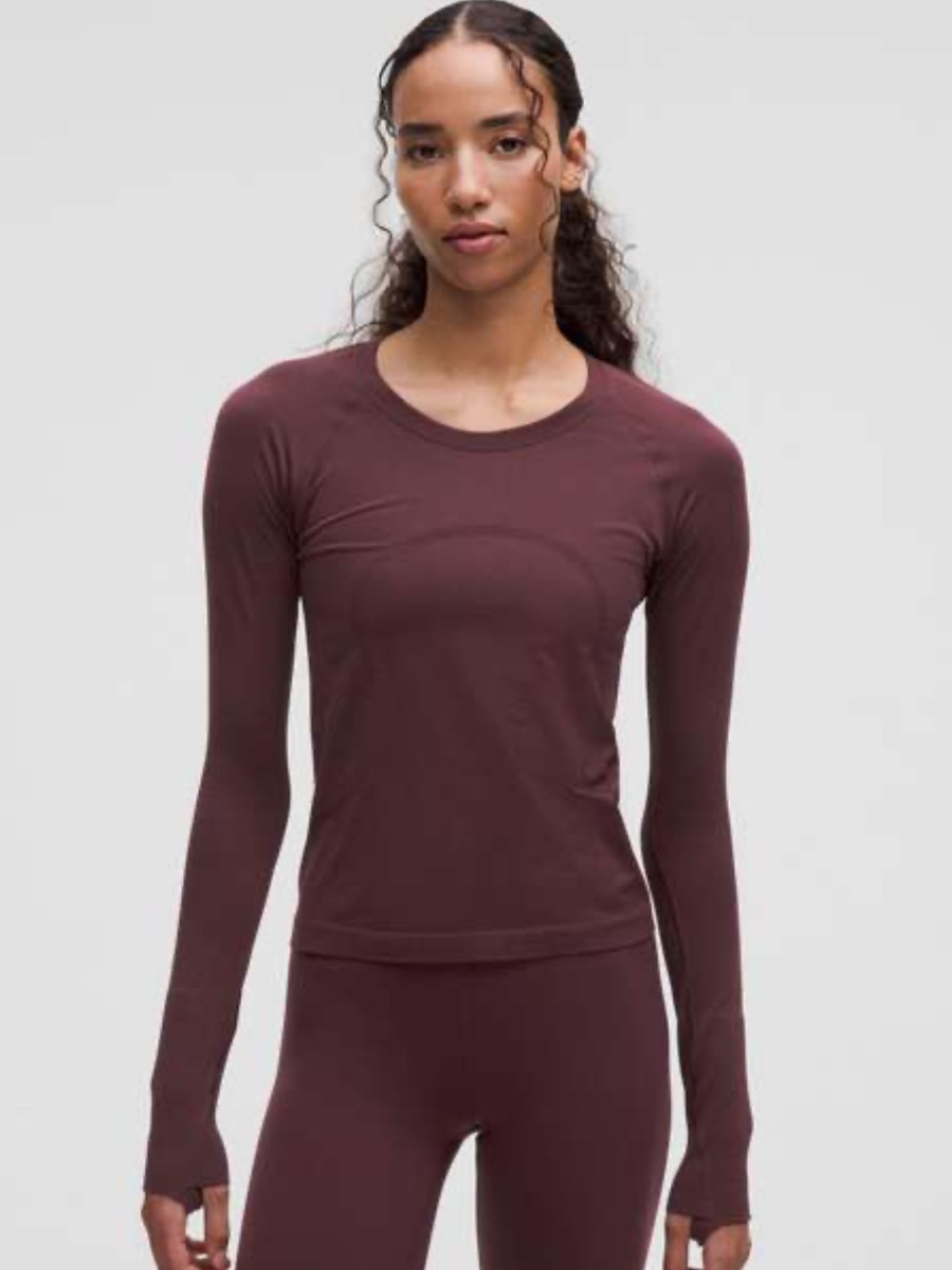 Lululemon Swiftly Long Sleeve Top Womens 2 Burgundy Maroon Fitted Athleisure